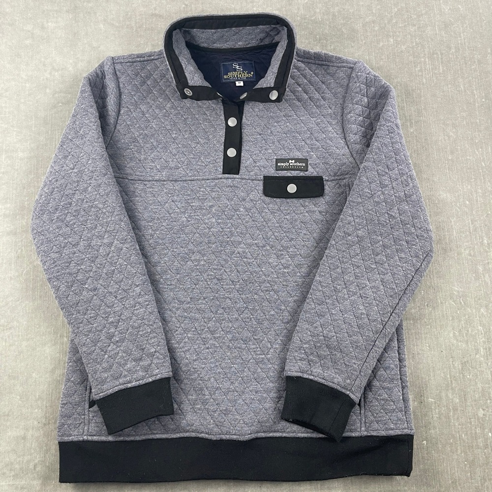 Simply Southern Men Medium Gray Quilted Snap Neck Pullover‎ Sweater